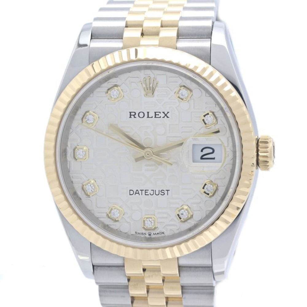 ROLEX Datejust 36 10P Diamond Silver Engraved Computer 126233G Men's Watch 18K Yellow Gold x Stainless Steel 40370 — Very Good