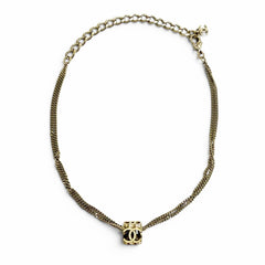 CHANEL A22K CC Logo Coco Mark Cube Necklace Choker Accessory Gold Tone Made in Italy Women's Comes with Box Highly Recommended ◎ — Like New
