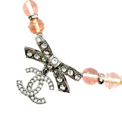 CHANEL (Chanel) 2023 Model B23S Coco Mark Ribbon Rhinestone Choker Necklace, Pink and Silver, with Box, Made in Italy, Women's — Like New