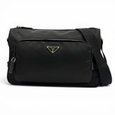PRADA 2VH191 Nylon Leather Triangle Logo Plate Re-Nylon Shoulder Bag Black Made in Italy Men's — Like New