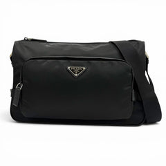 PRADA 2VH191 Nylon Leather Triangle Logo Plate Re-Nylon Shoulder Bag Black Made in Italy Men's — Like New