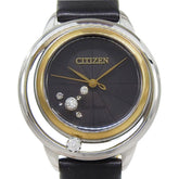 Citizen B036 S112052 Women's Watch, Black Dial, 3 Hands, 5 Diamonds, Stainless Steel, Leather Strap, Eco-Drive, Approx. 32mm — Very Good