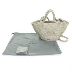 BALENCIAGA 695612 Ibiza Small Logo Patch 2-Way Basket Bag, Khaki, with Dust Made in Italy, Women's — Like New