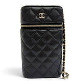 CHANEL Matelassé Caviar Skin Vanity Phone Bag Chain Shoulder Bag, Black with Gold Hardware, Made in Italy, Women's — Like New
