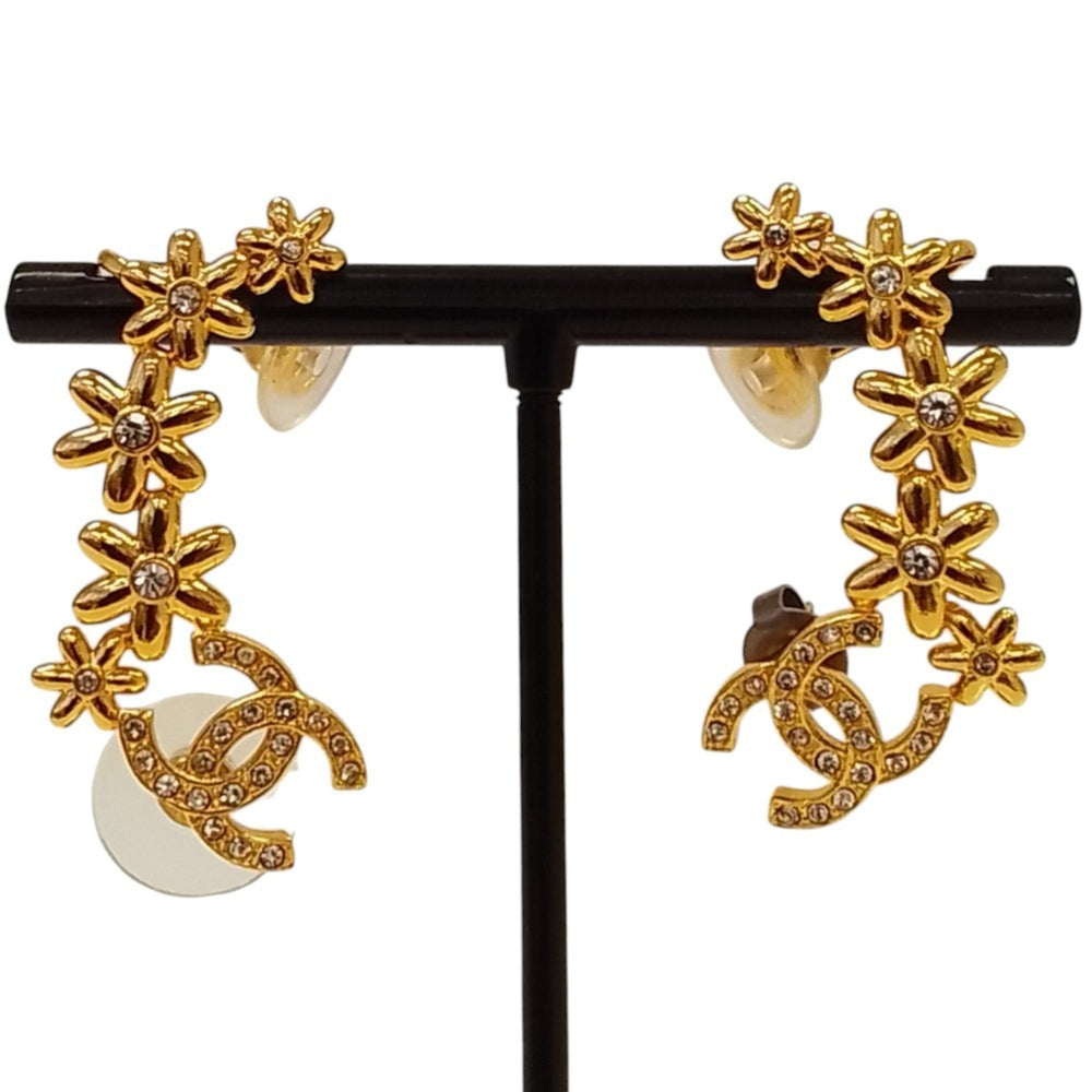 CHANEL I23A Coco Mark Flower Motif Earrings, Gold Color, Women's — Like New