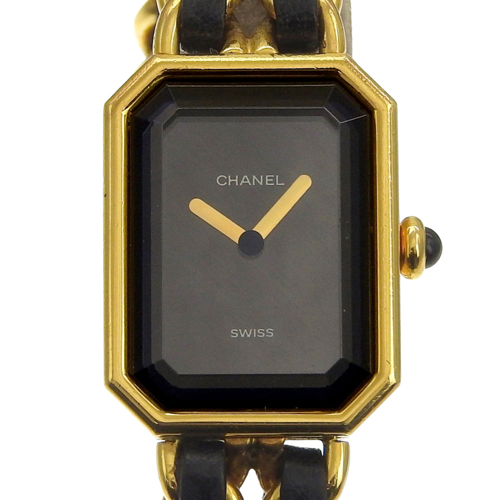 Chanel Premiere S Watch H0001 Gold Plated x Leather Black Quartz Analog Dial Ladies — Good