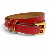 HERMES Pop H Double Tour Leather Bracelet with Golden Yellow Hardware, Red, T2 K Stamp, Made in France, Women's, Box and Dust Bag — Like New