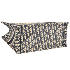 Christian Dior Oblique Jacquard Book Tote Bag, Canvas, 50-MA, Navy, Medium — Like New