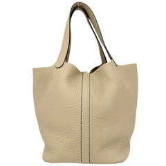 Hermes Picotin Lock MM handbag for women, beige, HERMES X stamp, Taurillon leather, silver hardware, 2016 model — Like New