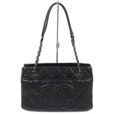 CHANEL A67294 Caviar Skin Coco Mark Matelassé Chain Tote Bag, Black with Silver Hardware, Comes Dust Made in Italy, Women's, Very Popular, Highly Recommended ◎ — Like New
