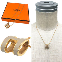 Hermes Hermès H-shaped chain necklace, Pop H, in marron glacé and pink gold. Available for men women — Like New