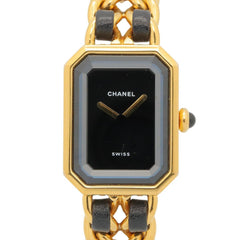 Chanel CHANEL Première M Wristwatch, Gold Plated (GP), Leather Strap, Women's, Black, H0001 — Very Good