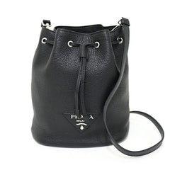 PRADA Prada Leather Shoulder Bag Black 1BE060 Bucket Unused — New - Store Return