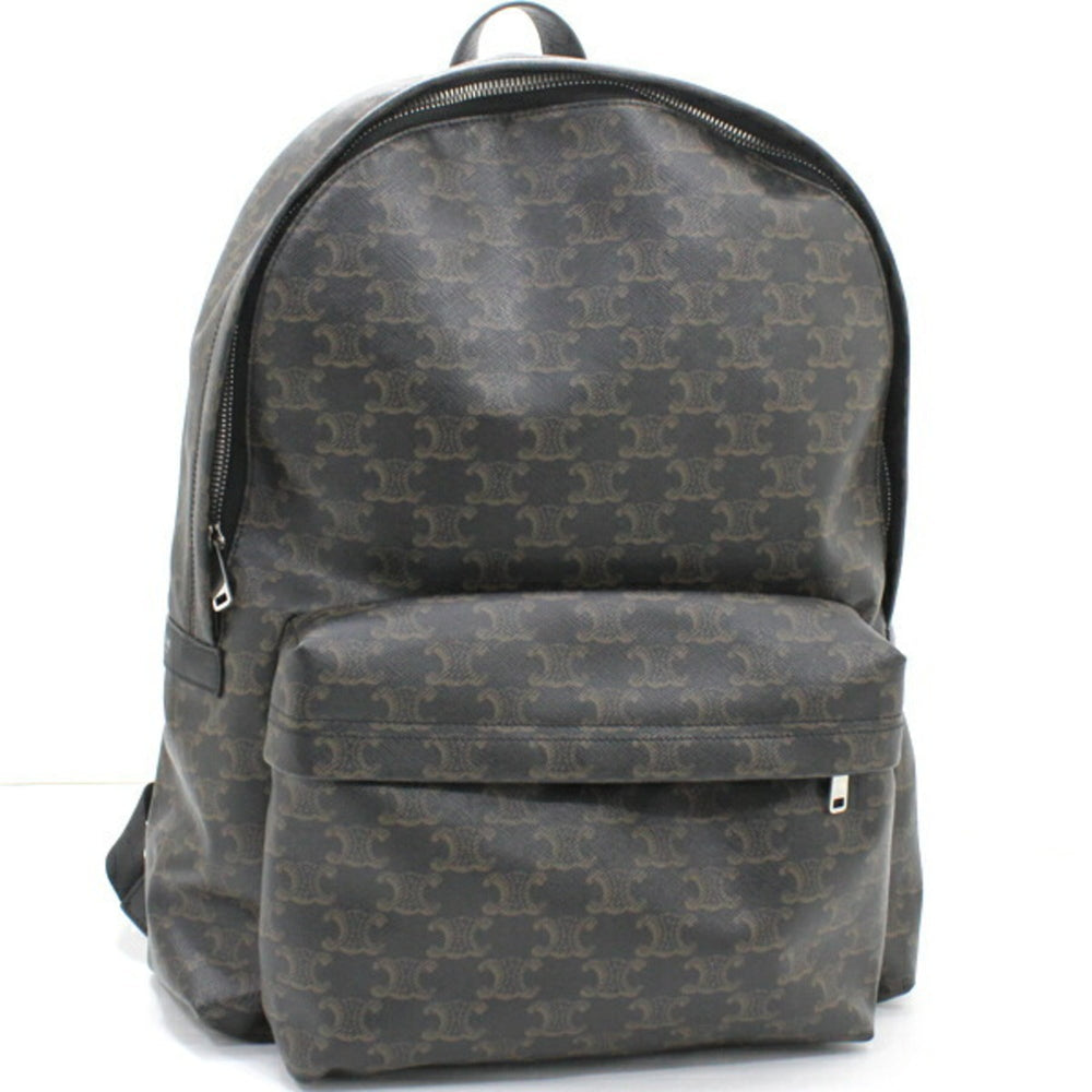 CELINE Backpack Triomphe Canvas Black Brown Rucksack Men's 188382BOV T5686 — Like New