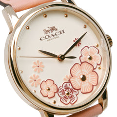 Coach watch CA.113.7.34.1539, stainless steel and leather strap, quartz, analog, white dial, women's — Very Good