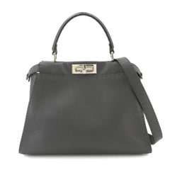 Fendi Selleria Peekaboo Regular 2-way Hand/Shoulder Handbag, Leather, Gray, 8BN290 — Like New