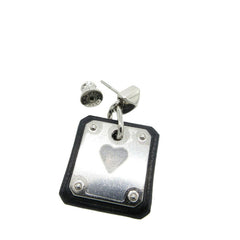 Unused Hermes As de Coeur Heart Earrings Leather/Metal Black/Silver Z Stamp 0268HERMES — New - Store Return