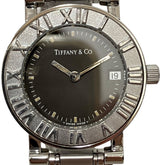 Tiffany & Co. Atlas watch, total weight 53.5g, stainless steel, quartz movement, black dial — Good