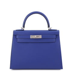 Hermes Kelly 28 Handbag, Sellier Stitching, Blue Electric Matte Epsom Leather, B Stamp, 2-way Shoulder Bag. Kelly, Women's Handbag — Like New