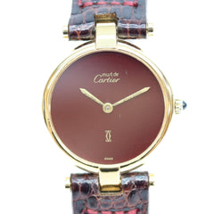Cartier 925 Garnet Dial Bordeaux Must Vendome SM Vermeil Quartz Watch Gold Red Ladies — Good