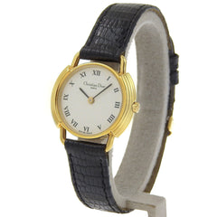 Christian Dior watch, model 58.121.2, gold-plated leather strap, gold quartz, analog, white dial, women's — Very Good