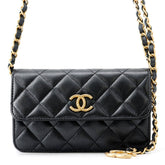 Chanel Chain Shoulder Bag Matelassé Coco Mark Phone Holder Caviar Skin AP3482 CHANEL Smartphone Case Handbag — Like New