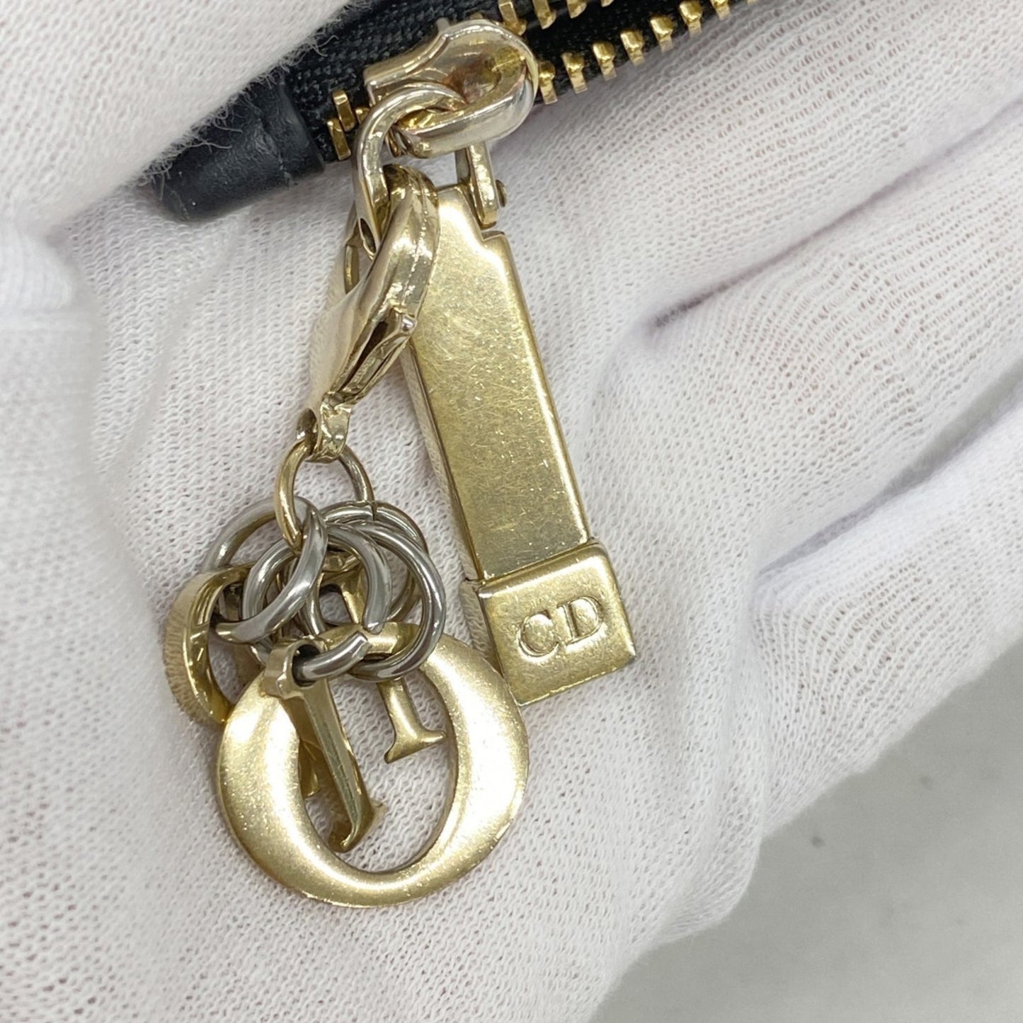 Christian Dior Cannage Leather Wallet/Coin Case in Black Champagne for Women