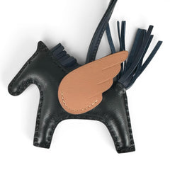 HERMES Rodeo Pegasus PM, Agneau Milo Swift leather, Noir (black), Gold, Blue Nuit (yellow) charm, W stamp, Made in France, Women's, with box — Like New