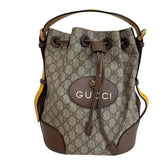 GUCCI 473875 Tiger Drawstring One-Shoulder Bag GG Supreme Handbag Brown — Like New