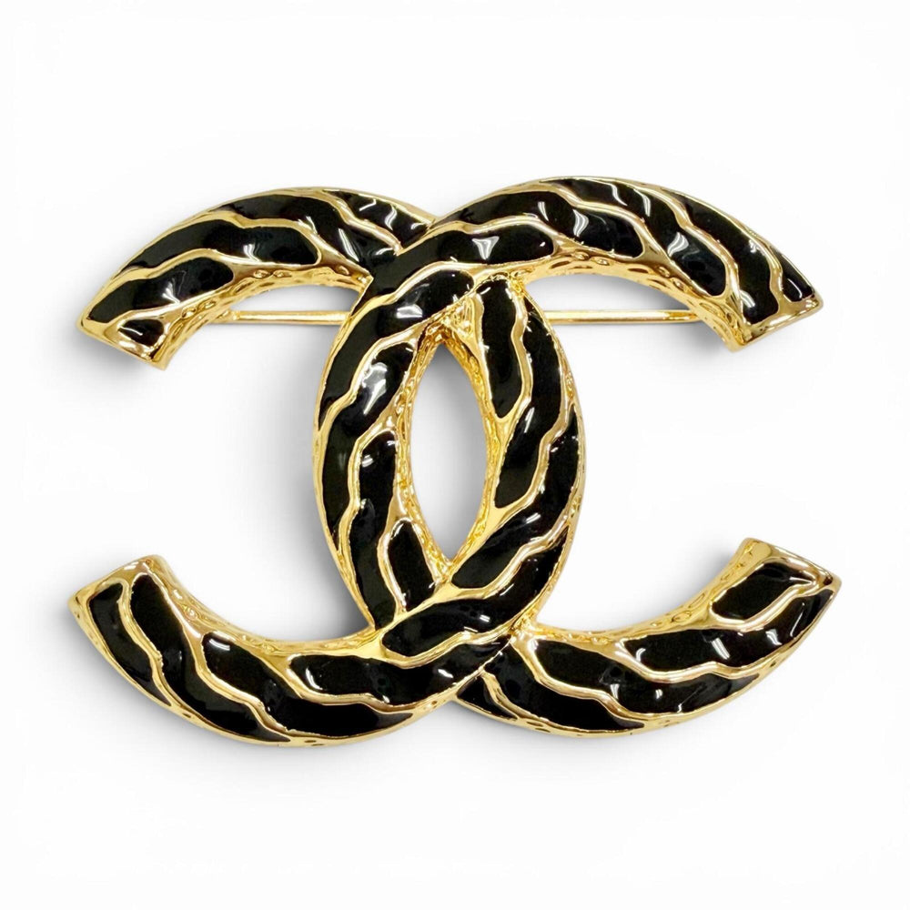 CHANEL B24P Coco Mark CC Logo Brooch, Gold & Black, Made in Italy, Women's — Like New