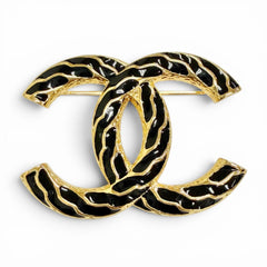 CHANEL B24P Coco Mark CC Logo Brooch, Gold & Black, Made in Italy, Women's — Like New