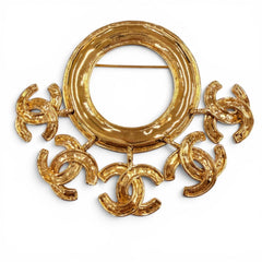 CHANEL Vintage 94P Five-Coco Mark Circle Swing Brooch, Gold, Made in France, Women's, with Box — Like New