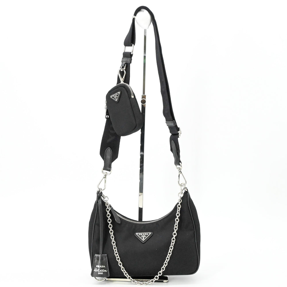 PRADA Tessuto Nylon Leather Shoulder Bag Handbag for Women, Triangle Design, Black IBH204 — Like New