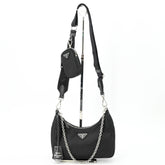 PRADA Tessuto Nylon Leather Shoulder Bag Handbag for Women, Triangle Design, Black IBH204 — Like New
