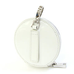 Prada Mini Pouch Wallet/Coin Case 1TL431 White Leather Coin Purse Accessory Bag Charm Round Keychain Triangle Plate PRADA | Handbag Attachment Carabiner — Like New