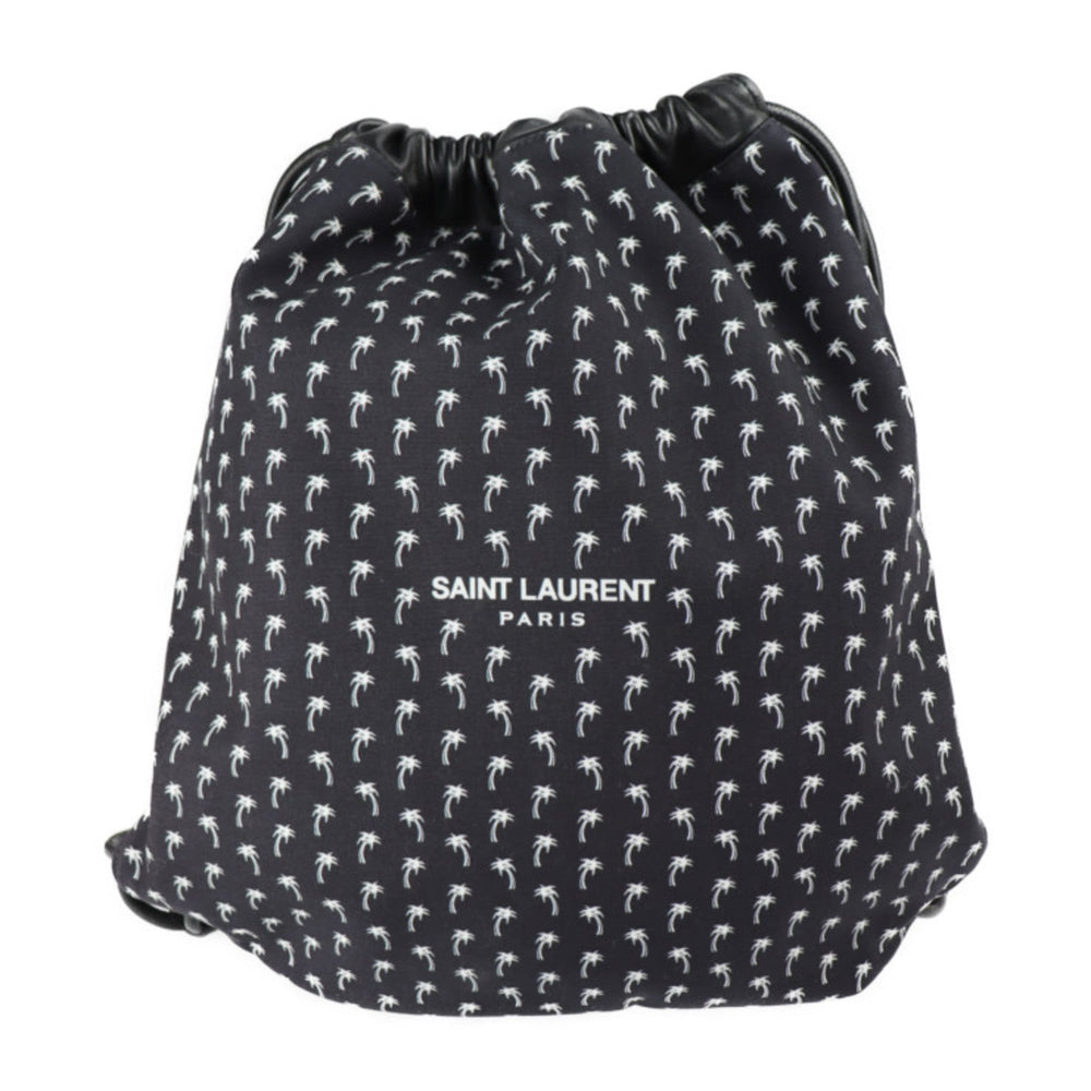Yves Saint Laurent SAINT LAURENT PARIS Saint-Laurent Paris Backpack Daypack 553919 HPQ4E 1070 Canvas Lambskin Black Drawstring Palm Tree Pattern — Like New