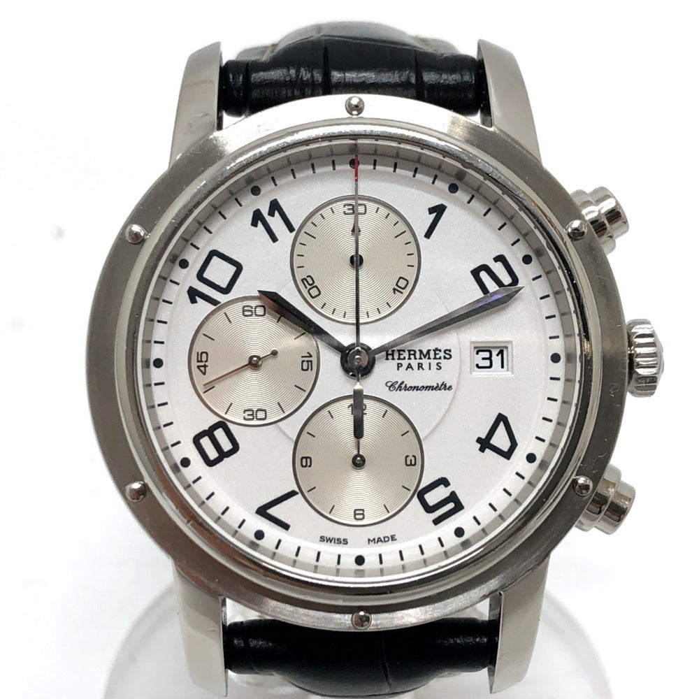 HERMES CP1.910 Clipper Chrono Automatic Chronograph Date Wristwatch Watch SS Men's Silver — Good