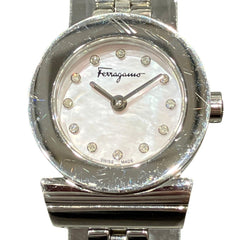 Salvatore Ferragamo Gancini watch, total weight 34.6g, stainless steel, quartz movement, pink mother-of-pearl dial, SFBF00118 — Good