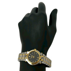 GUCCI 9000L Logo Engraved Stainless Steel Quartz Wristwatch, Silver/Gold, 37789 — Good