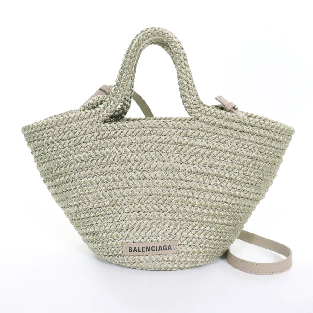 BALENCIAGA 695612 Ibiza Small Logo Patch 2-Way Basket Bag, Khaki, with Dust Made in Italy, Women's — Like New