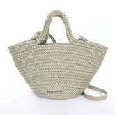 BALENCIAGA 695612 Ibiza Small Logo Patch 2-Way Basket Bag, Khaki, with Dust Made in Italy, Women's — Like New