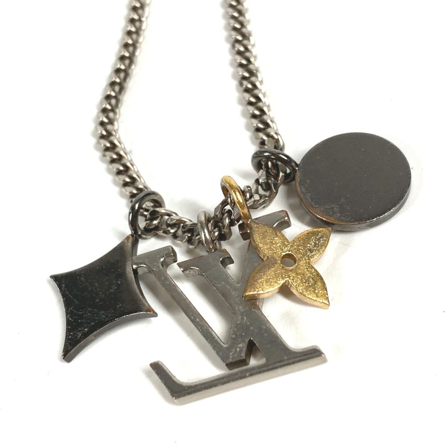 LOUIS VUITTON M00522 LV Instinct Strass Chain Necklace, Rhinestone Metal, Silver, Men's and Women's