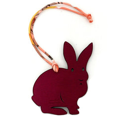 Hermes Petit H charm, rabbit design, Togo leather, Chevre Mysore, purple and black — Like New
