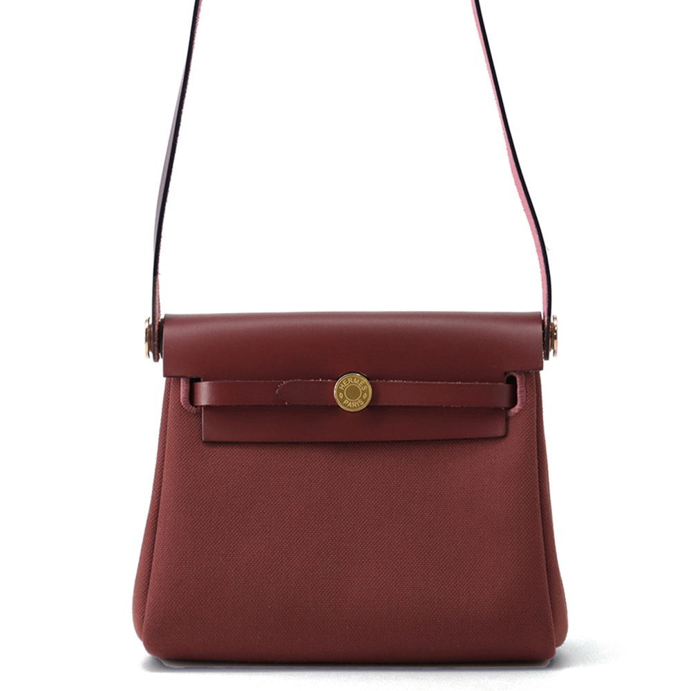 Hermes Shoulder Bag Herbag Zip Mini Rouge H Toile Military Vache Hunter K Stamp HERMES Handbag — Like New