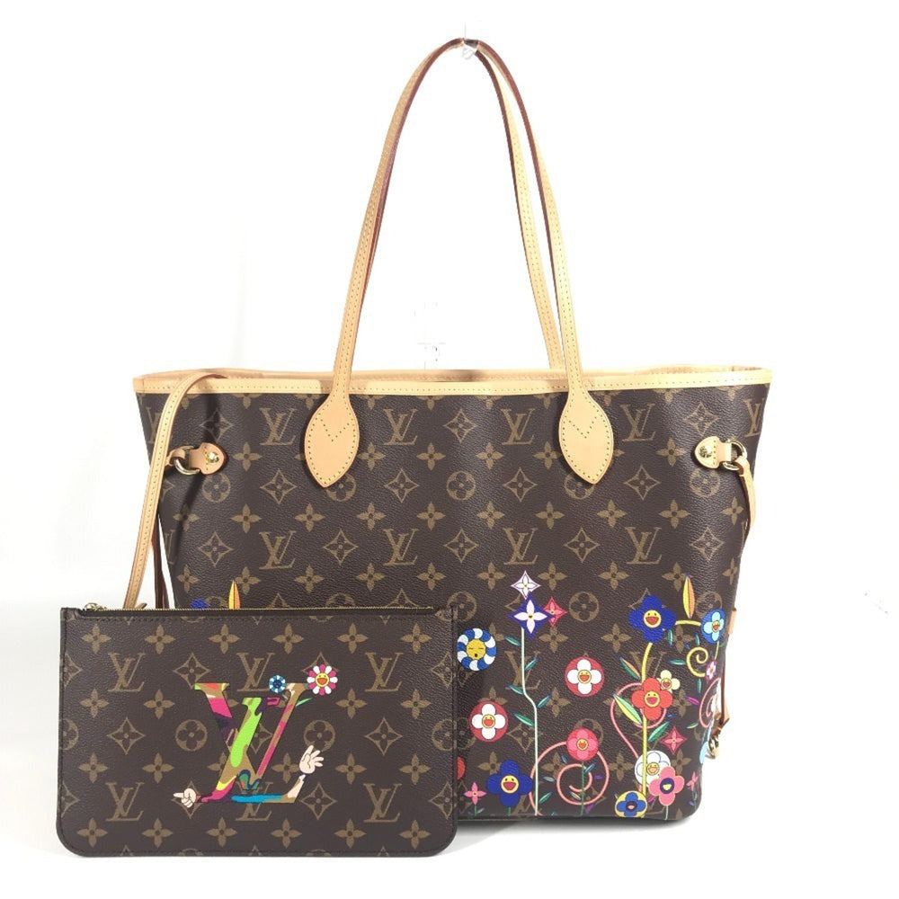 LOUIS VUITTON M13271 LV x TM Takashi Murakami Superflat Neverfull MM Bag Tote Shoulder Handbag with Pouch Monogram Canvas Men's Women's Brown — Like New