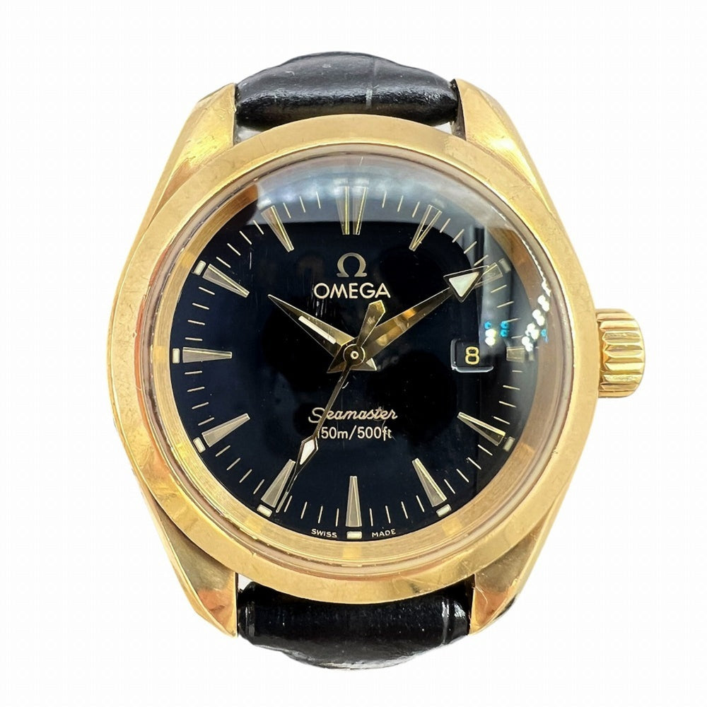 OMEGA Seamaster Aqua Terra 150m K18YG Black Dial Quartz Watch 2677.50.32 Leather Strap for Men and Women — Very Good