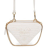 Prada Shoulder Bag Saffiano Triangle Mini Pouch Leather Raffia 1NR015 PRADA 2-way White Handbag — Like New