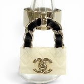 CHANEL B23C Matelassé Turnlock Bag Charm Ring, White, Black, Gold Hardware, Made in Italy, Women's — Like New