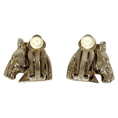 HERMES Cheval Horse Earrings, Silver Color, Women's — Like New