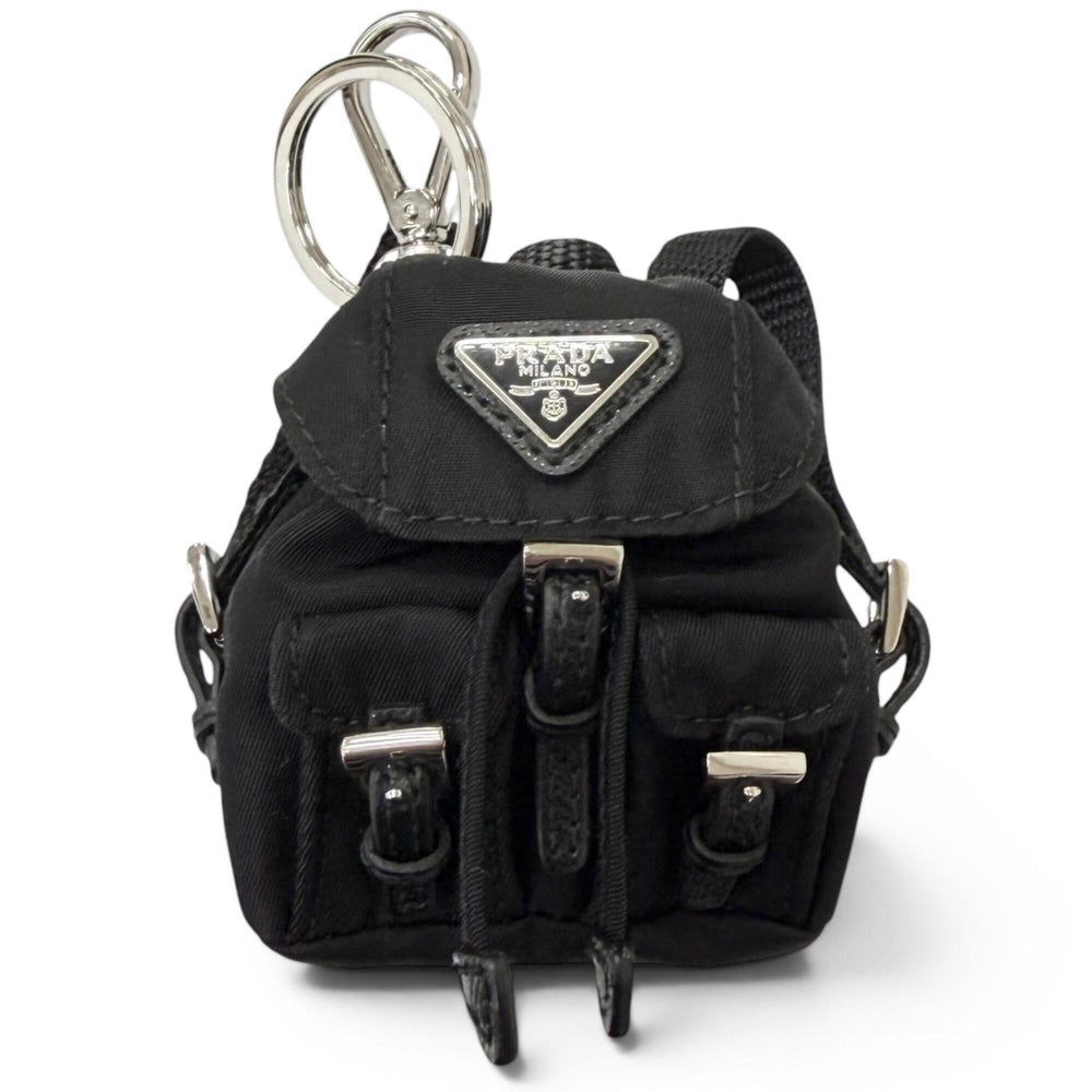 PRADA 2TT205 Triangle Logo Backpack Motif Bag Charm Strap, Black, Made in Italy, Men's, with Box — Like New